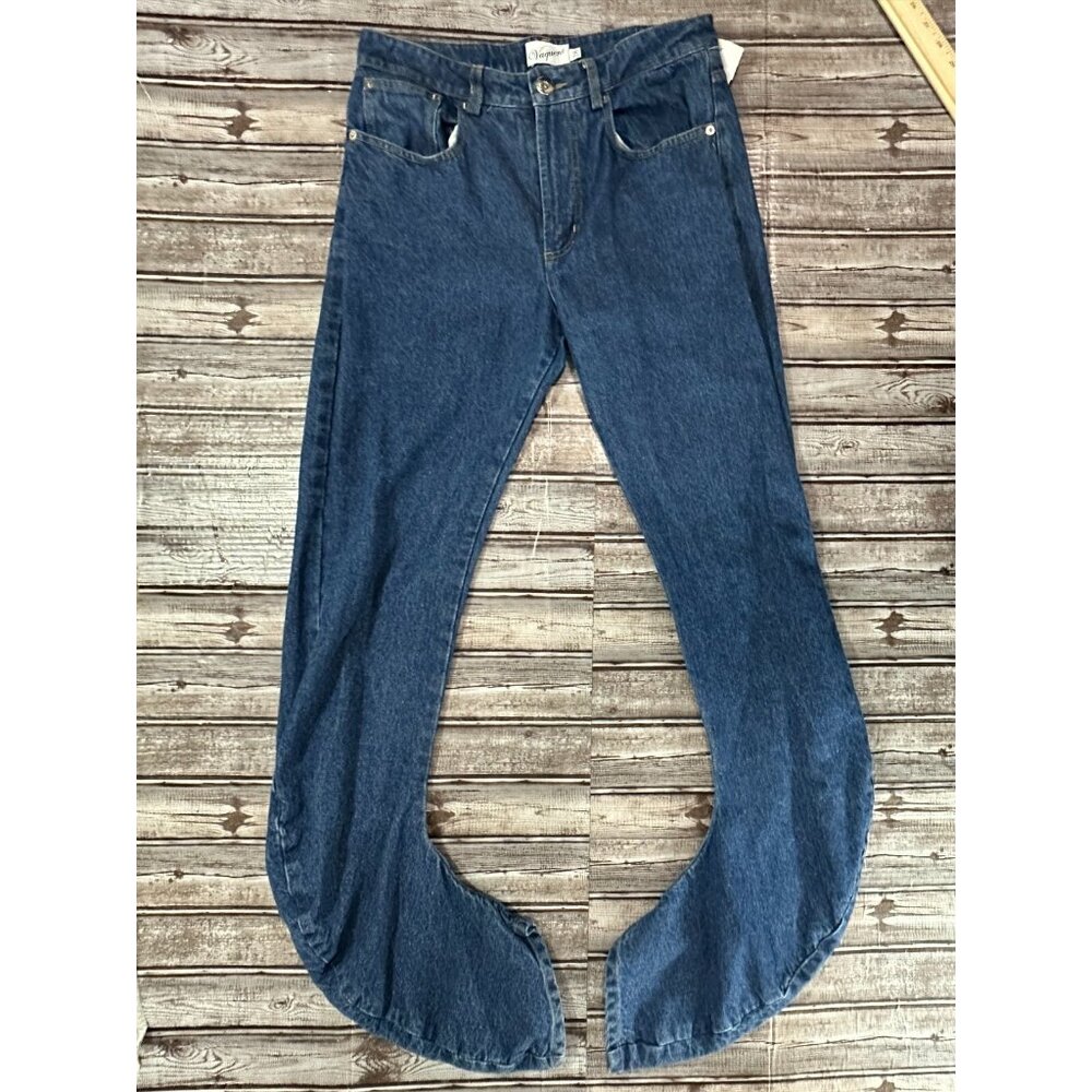 Vaquera NYC elongated twisted hem denim jeans sz 28 mspr 486